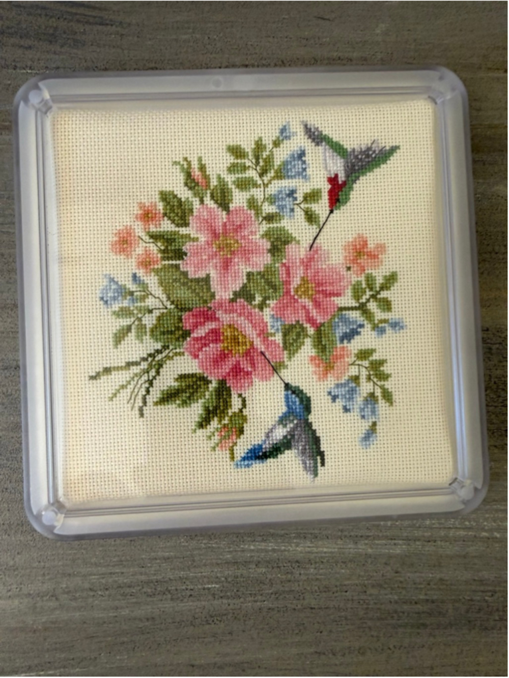 Completed Flowers & Hummingbirds Trivet Counted Cross Stitch Kit MCG Textiles - Picture 2 of 6
